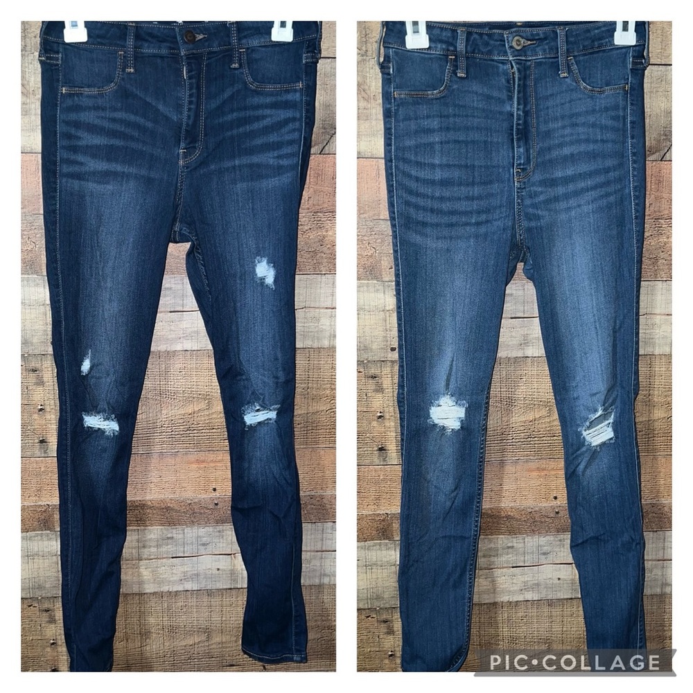 2 Pairs Hollister Blue Jeans Skinny Distressed Woman’s 7 Juniors